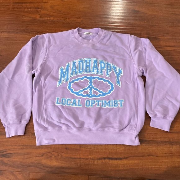 NEW MADHAPPY PEACE LOCAL OPTIMIST BLUE SWEATSHIRT SZ MEDIUM M - Picture 1 of 6
